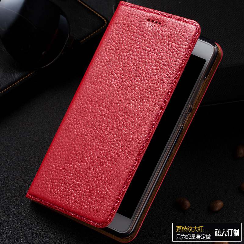 Redmi Note 4x Coque Rouge Petit Cuir Véritable Téléphone Portable Étui En Cuir Protection