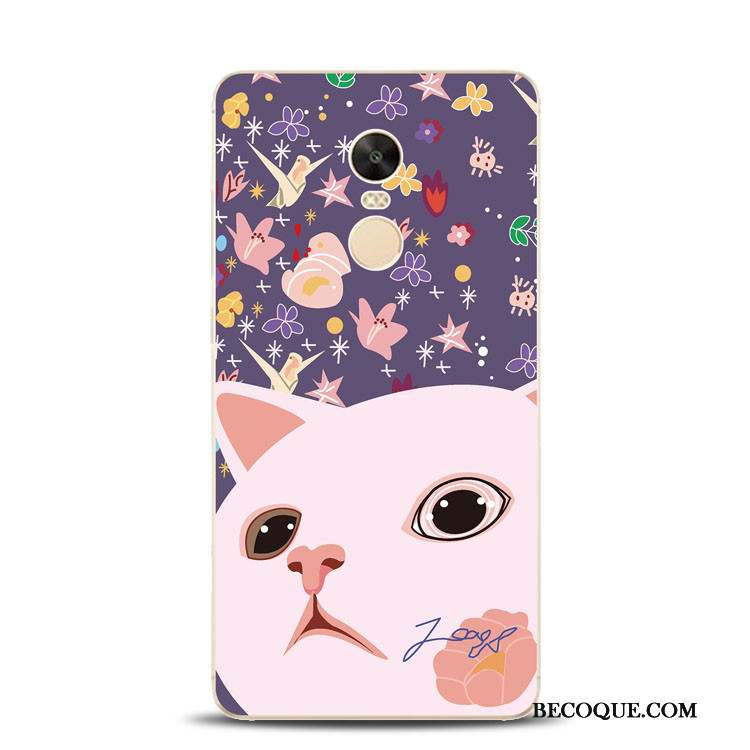 Redmi Note 4x Haute Chat Gaufrage Violet Coque Support