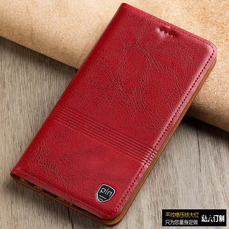 Redmi Note 5 Coque Cuir Véritable Housse Rouge Étui Téléphone Portable Protection