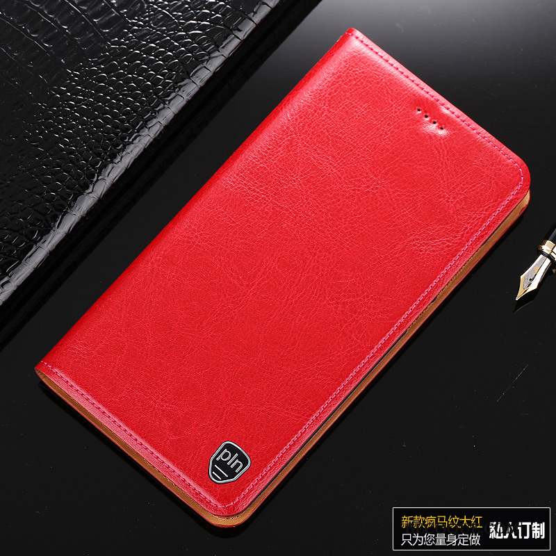 Redmi Note 5 Coque Protection Rouge Housse Cuir Véritable Étui Étui En Cuir