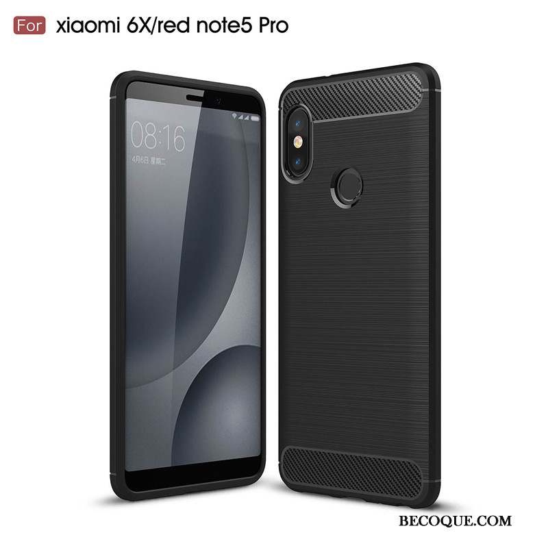 Redmi Note 5 Pro Coque Gris Fibre Protection Étui Rouge