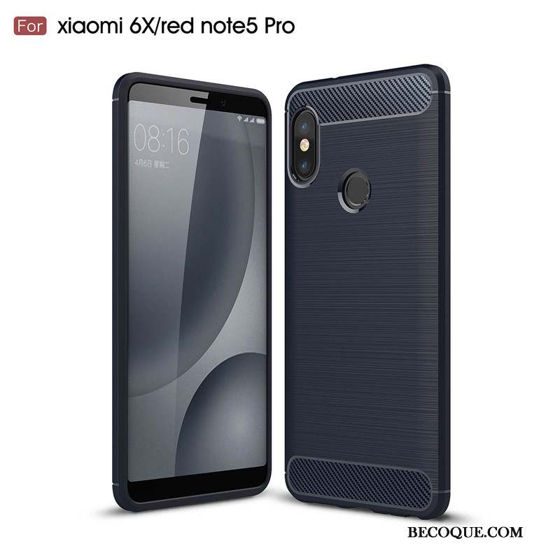 Redmi Note 5 Pro Coque Gris Fibre Protection Étui Rouge