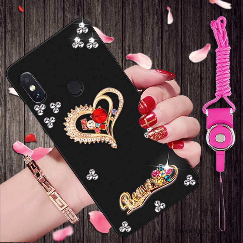 Redmi Note 5 Pro Étui Noir Protection Strass Coque Rouge