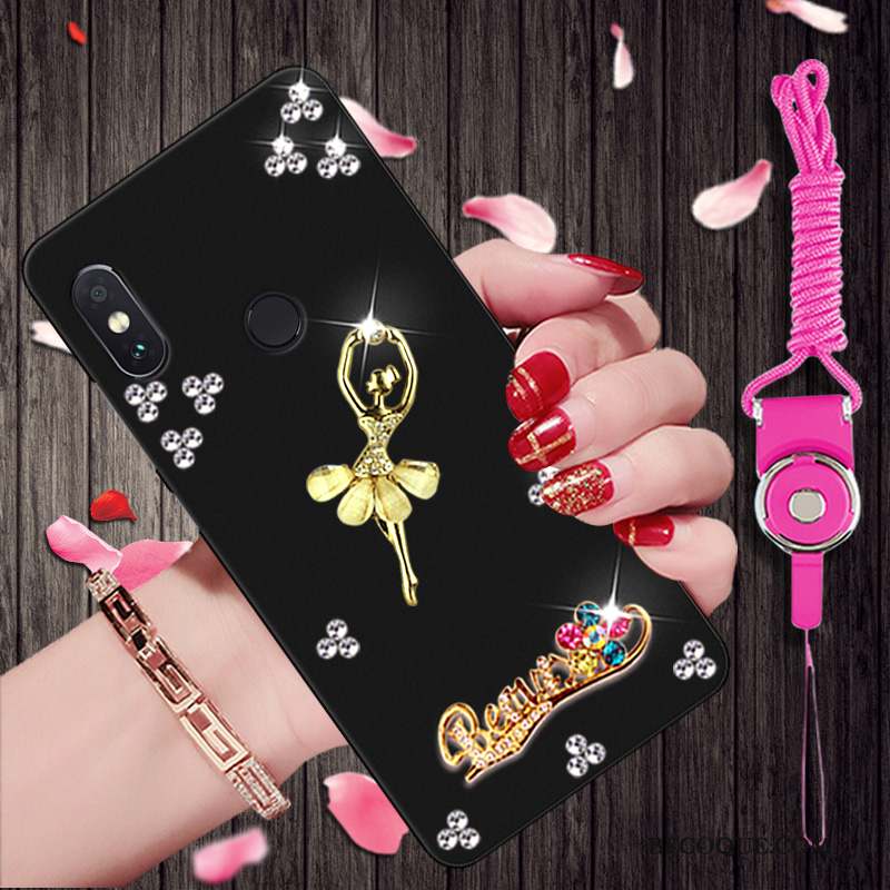 Redmi Note 5 Pro Étui Noir Protection Strass Coque Rouge