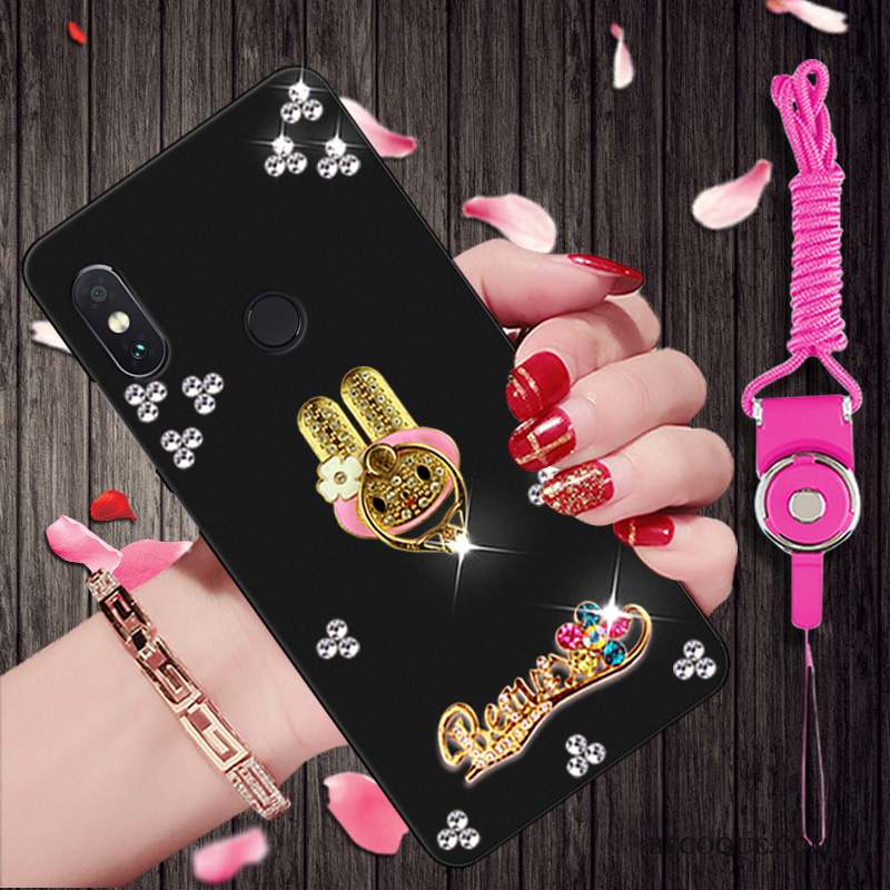 Redmi Note 5 Pro Étui Noir Protection Strass Coque Rouge