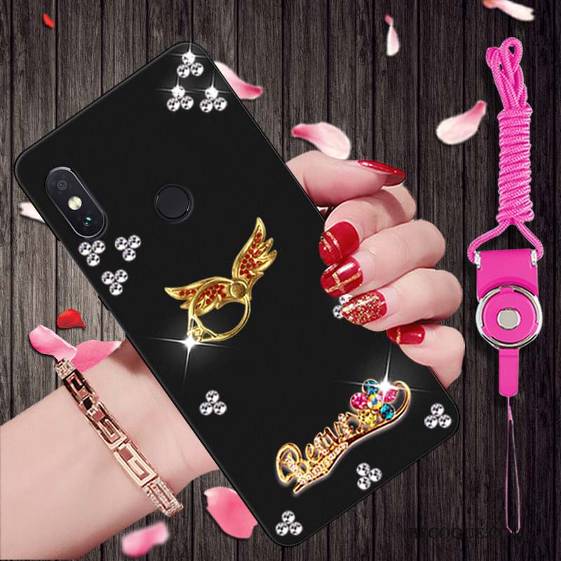 Redmi Note 5 Pro Étui Noir Protection Strass Coque Rouge