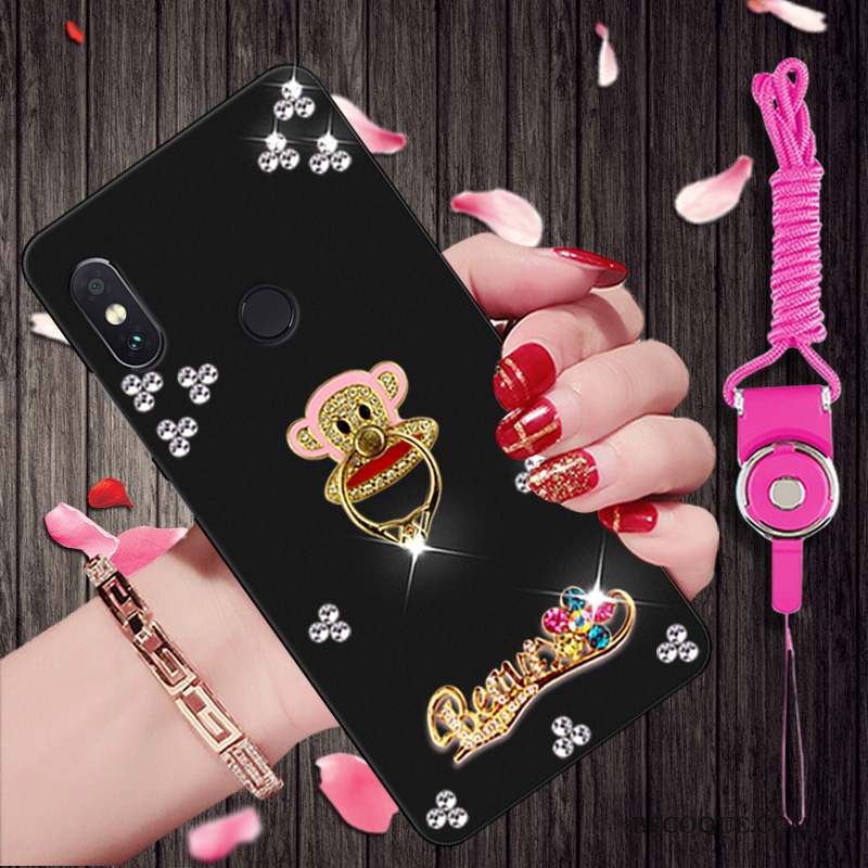 Redmi Note 5 Pro Étui Noir Protection Strass Coque Rouge