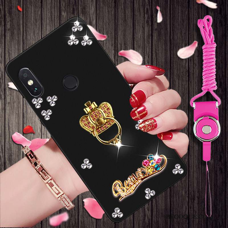 Redmi Note 5 Pro Étui Noir Protection Strass Coque Rouge