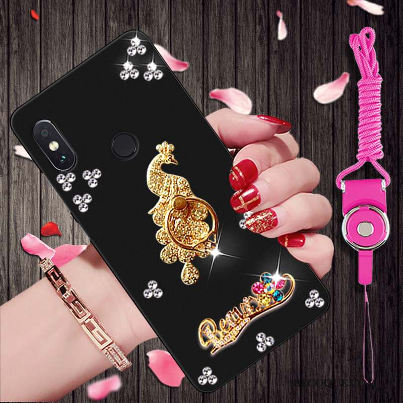 Redmi Note 5 Pro Étui Noir Protection Strass Coque Rouge