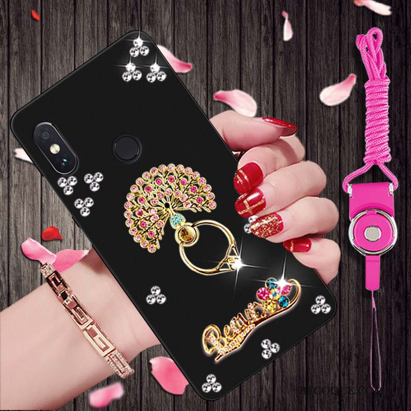 Redmi Note 5 Pro Étui Noir Protection Strass Coque Rouge