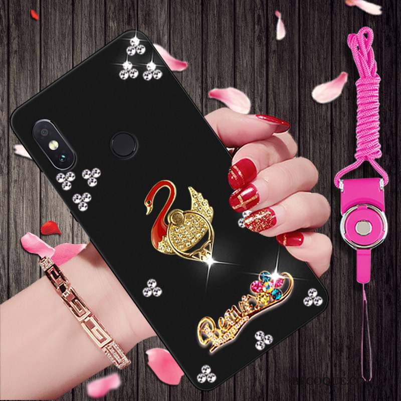 Redmi Note 5 Pro Étui Noir Protection Strass Coque Rouge