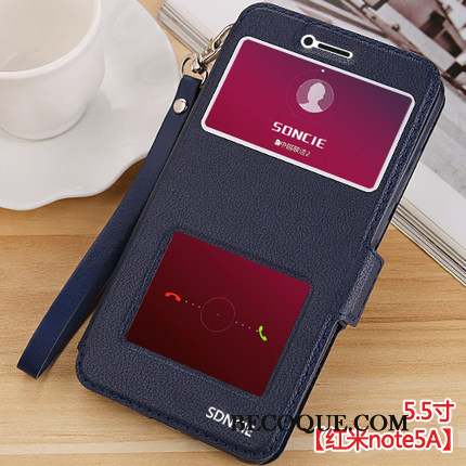 Redmi Note 5a Housse Coque De Téléphone Bleu Clair Étui En Cuir Fluide Doux Rouge