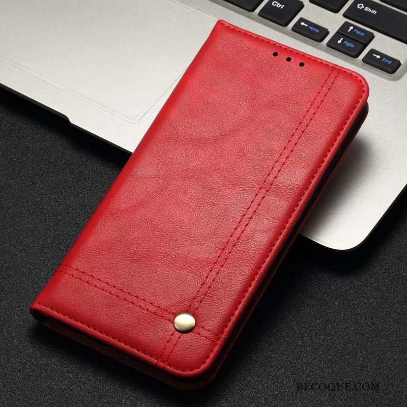 Redmi Note 6 Pro Coque Cuir Véritable Noir Étui En Cuir Petit Tout Compris Rouge
