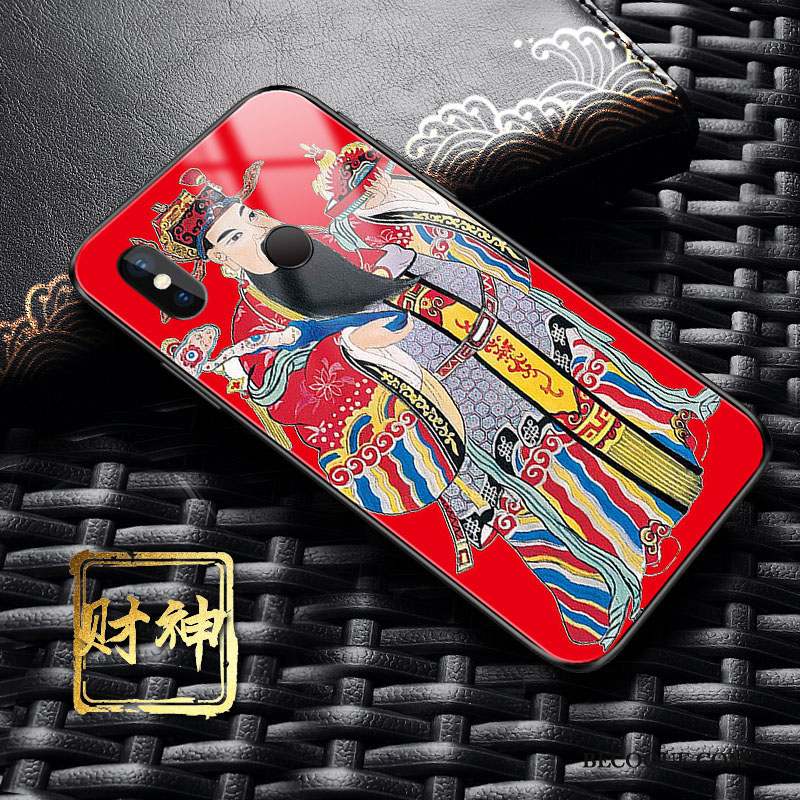 Redmi Note 6 Pro Coque Nouveau Rose Verre Tendance Style Chinois Rouge