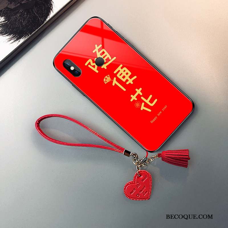 Redmi Note 6 Pro Incassable Verre Rouge Difficile Coque De Téléphone Créatif