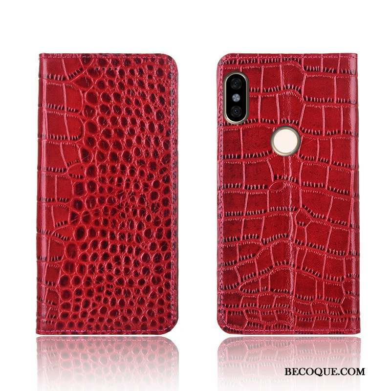 Redmi Note 6 Pro Petit Cuir Véritable Coque De Téléphone Étui Silicone Rouge