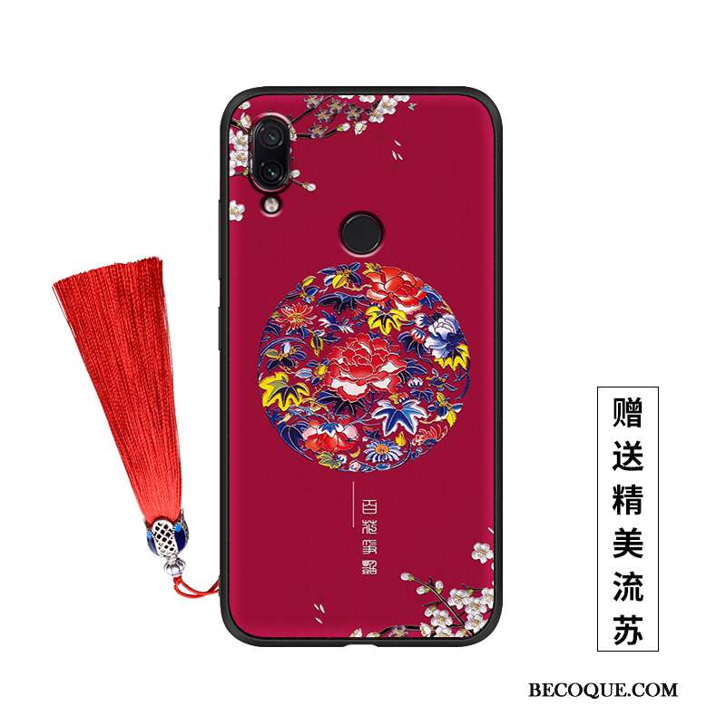 Redmi Note 7 Coque Délavé En Daim Gaufrage Net Rouge Silicone Protection Nouveau