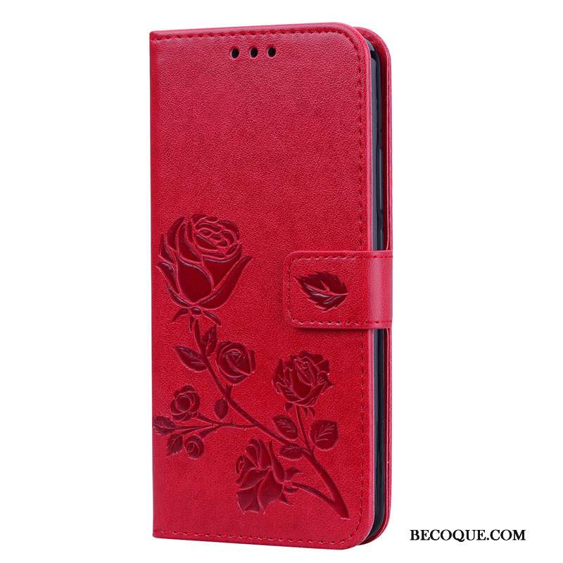 Redmi Note 7 Coque Housse Rouge Cuir Étui Vert