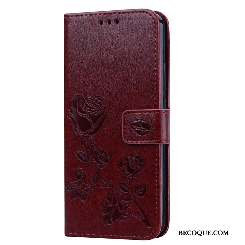 Redmi Note 7 Coque Housse Rouge Cuir Étui Vert