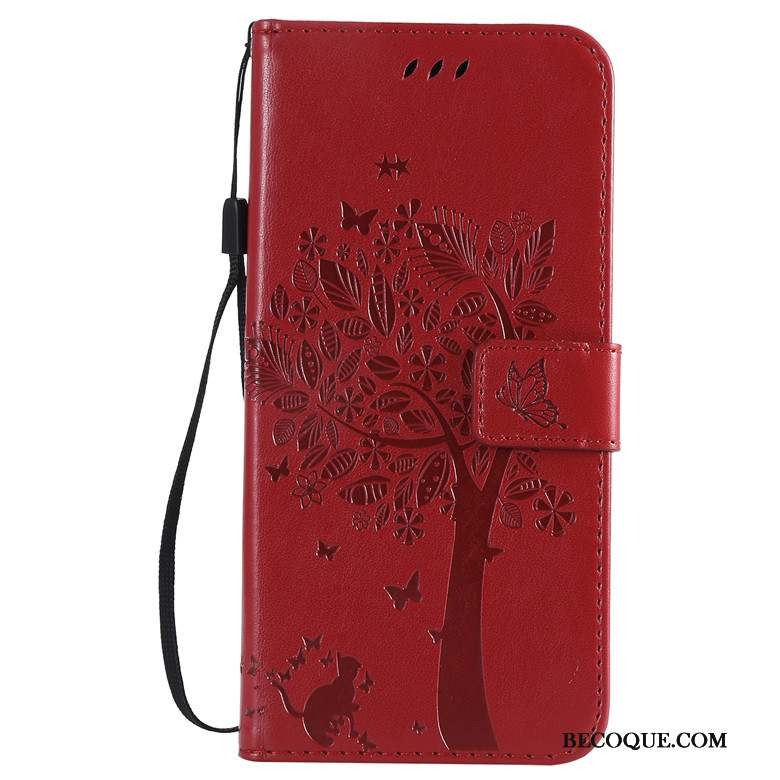 Redmi Note 7 Coque Étui En Cuir Protection Chat Fluide Doux Or Arbres