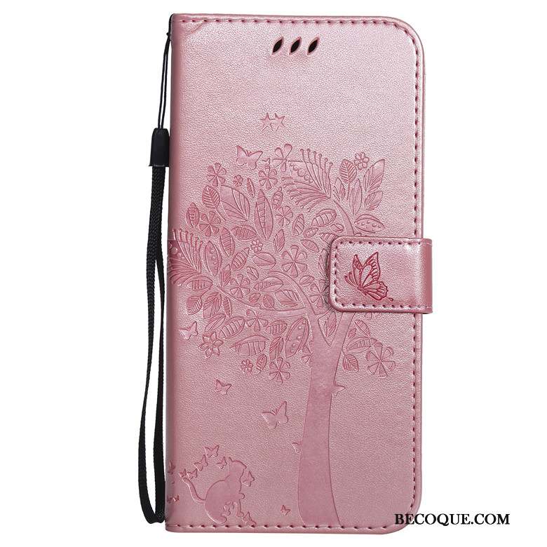 Redmi Note 7 Coque Étui En Cuir Protection Chat Fluide Doux Or Arbres