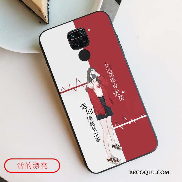 Redmi Note 9 Coque Incassable Étui Net Rouge Rose Protection Marque De Tendance
