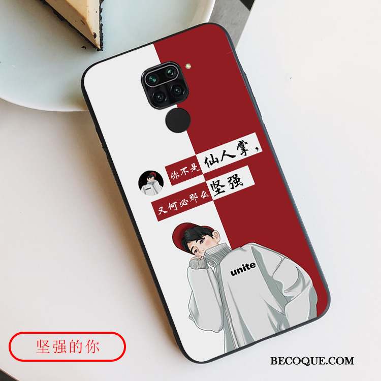 Redmi Note 9 Coque Incassable Étui Net Rouge Rose Protection Marque De Tendance