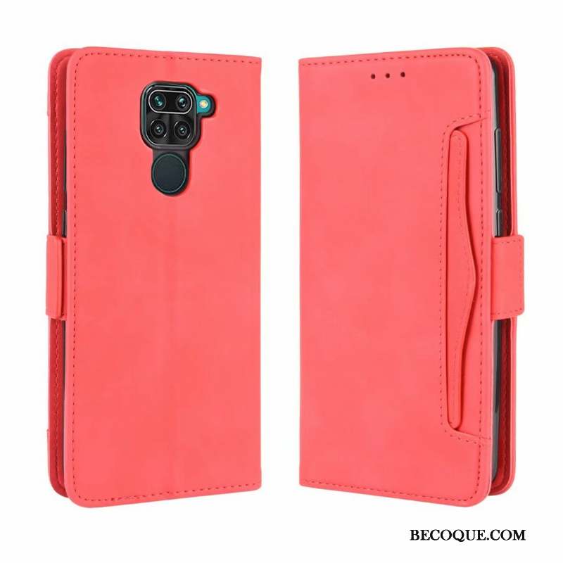 Redmi Note 9 Coque Rouge Housse Fluide Doux Rose Carte Étui En Cuir