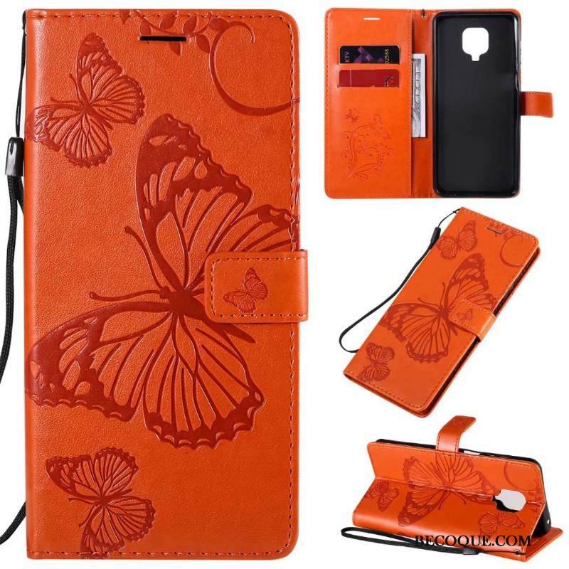 Redmi Note 9 Pro Coque Tout Compris Papillon Étui En Cuir Clamshell Grand Rouge