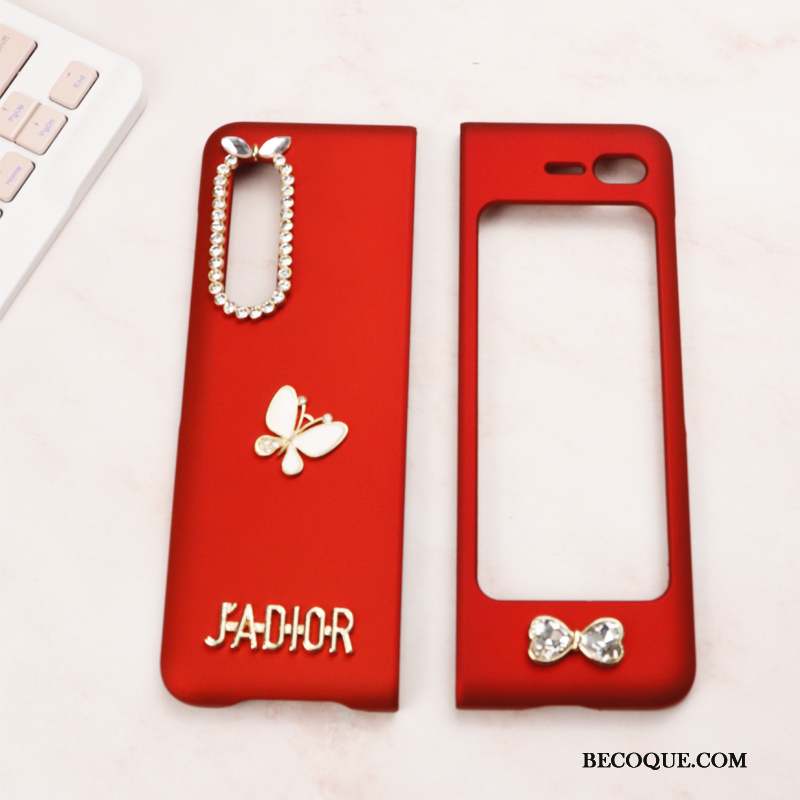 Samsung Fold Coque Charmant Protection Dessin Animé Rouge Net Rouge Plier
