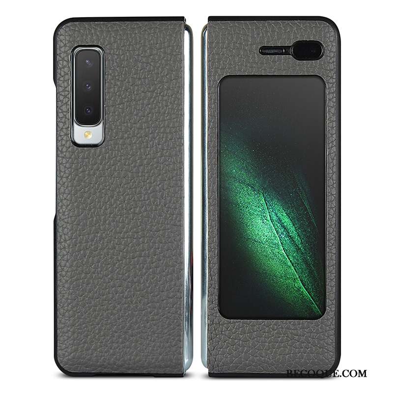 Samsung Fold Protection Incassable Coque De Téléphone Étui Gris Cuir Véritable