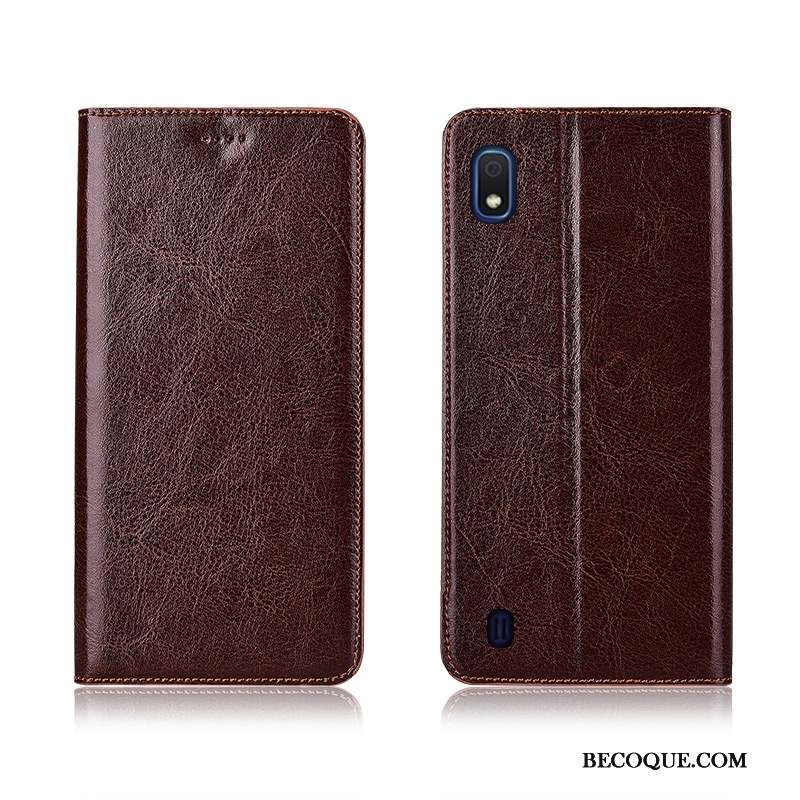 Samsung Galaxy A10 Protection Rose Cuir Véritable Coque Modèle Fleurie Délavé En Daim