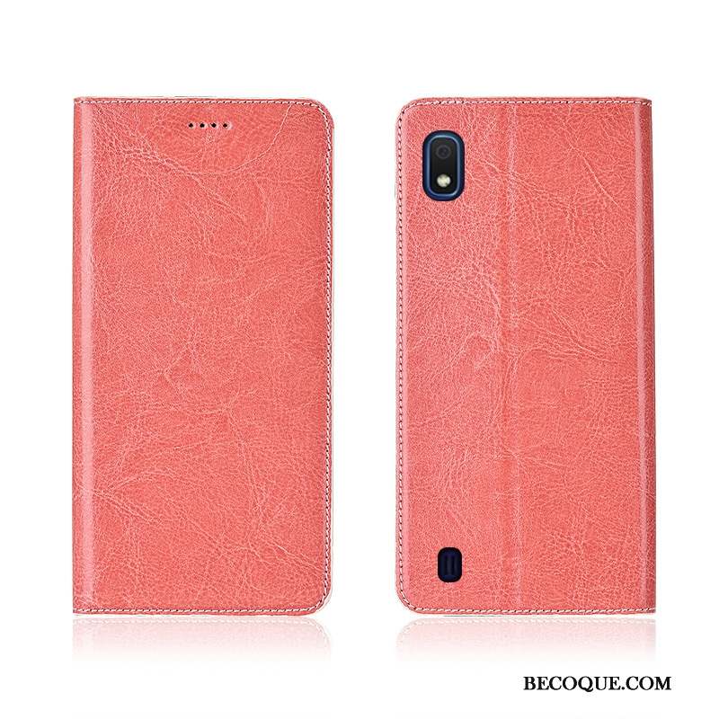 Samsung Galaxy A10 Protection Rose Cuir Véritable Coque Modèle Fleurie Délavé En Daim