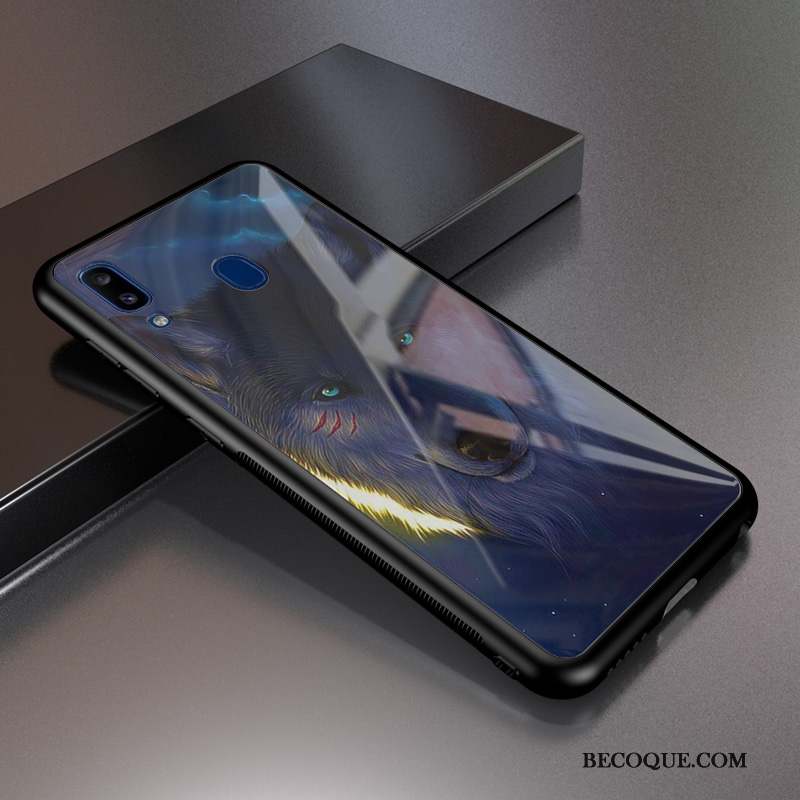 Samsung Galaxy A20e Coque Étui Personnalisé Fluide Doux Verre Membrane Noir