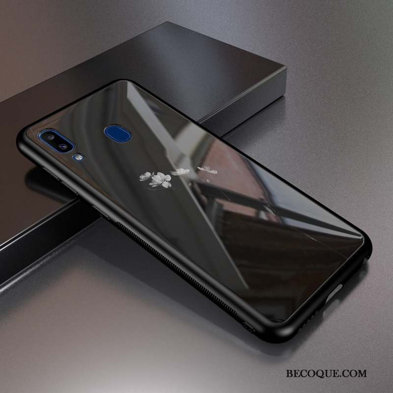 Samsung Galaxy A20e Coque Étui Personnalisé Fluide Doux Verre Membrane Noir