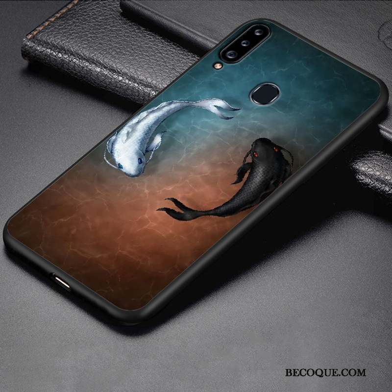 Samsung Galaxy A20s Dessin Animé Silicone Noir Délavé En Daim Protection Coque De Téléphone