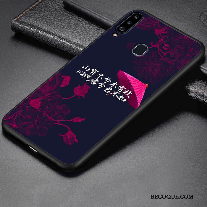 Samsung Galaxy A20s Dessin Animé Silicone Noir Délavé En Daim Protection Coque De Téléphone