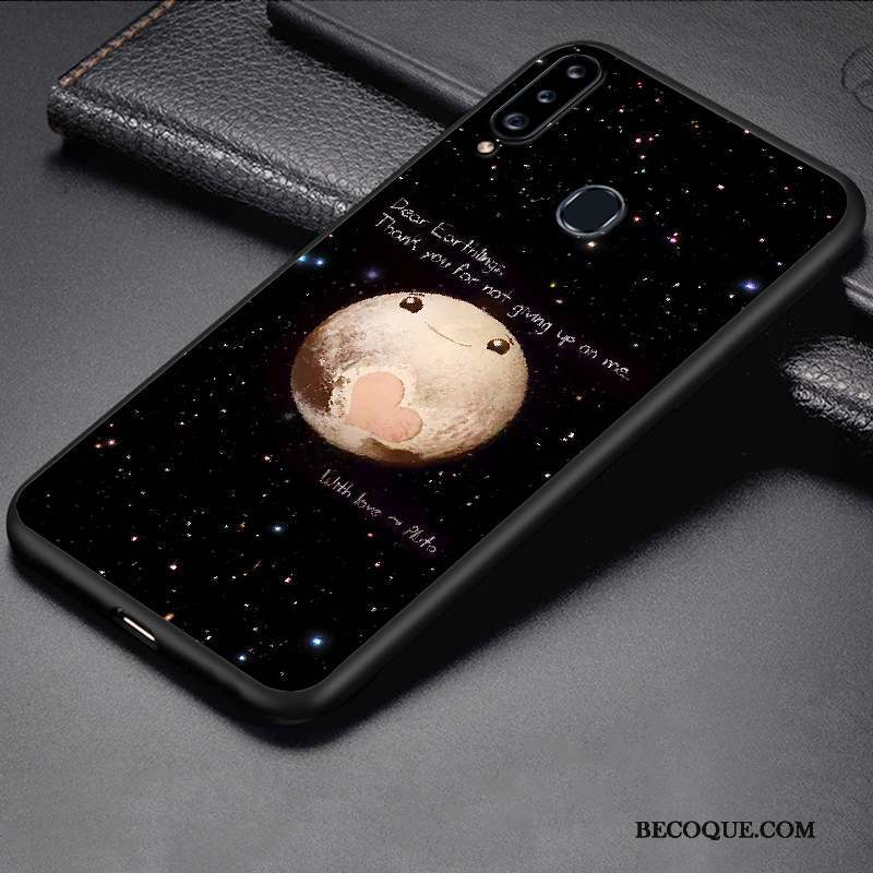 Samsung Galaxy A20s Dessin Animé Silicone Noir Délavé En Daim Protection Coque De Téléphone