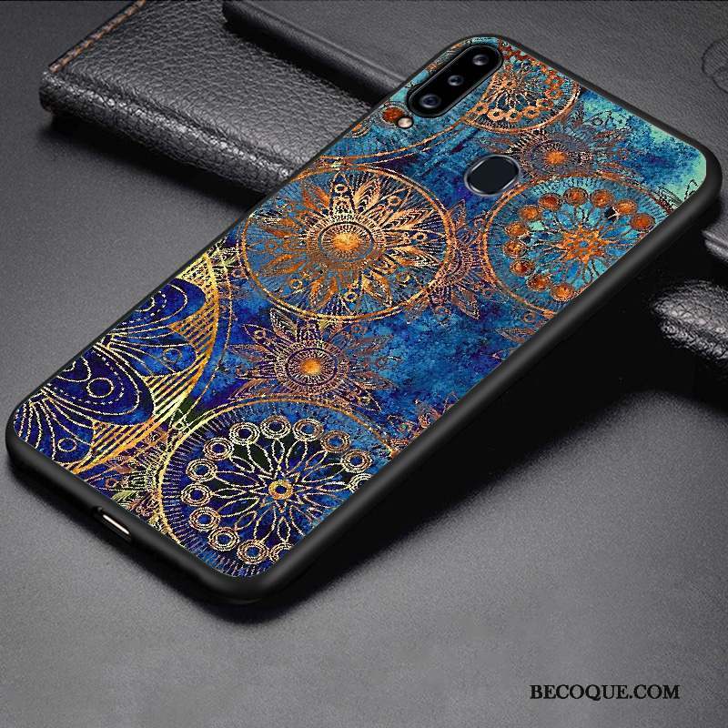 Samsung Galaxy A20s Dessin Animé Silicone Noir Délavé En Daim Protection Coque De Téléphone