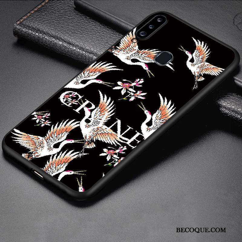 Samsung Galaxy A20s Dessin Animé Silicone Noir Délavé En Daim Protection Coque De Téléphone