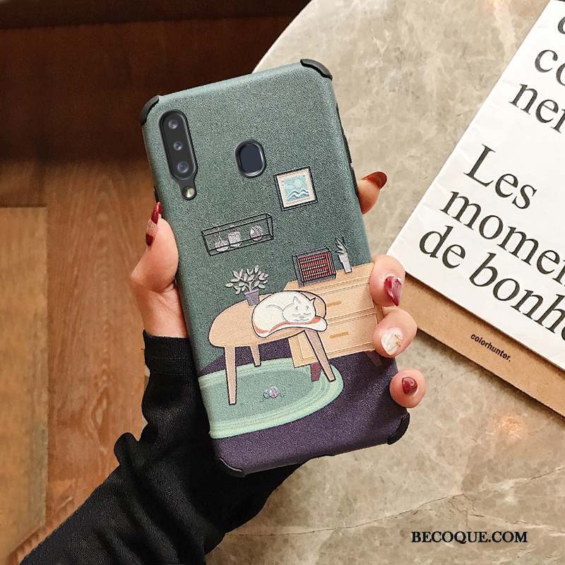 Samsung Galaxy A20s Incassable Membrane Fluide Doux Gaufrage Étui Coque De Téléphone