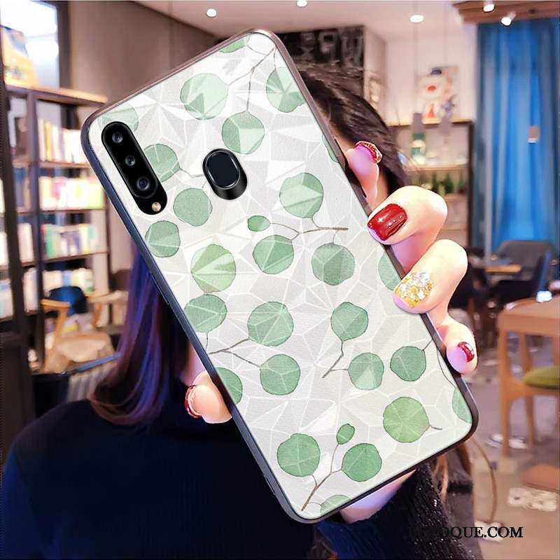 Samsung Galaxy A20s Losange Modèle Fleurie Fluide Doux Coque De Téléphone Vert Étui