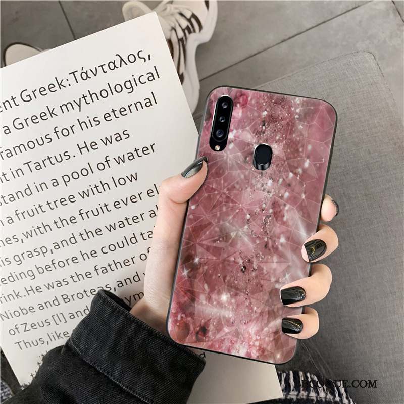 Samsung Galaxy A20s Violet Coque De Téléphone Losange Modèle Fleurie Silicone Cœur