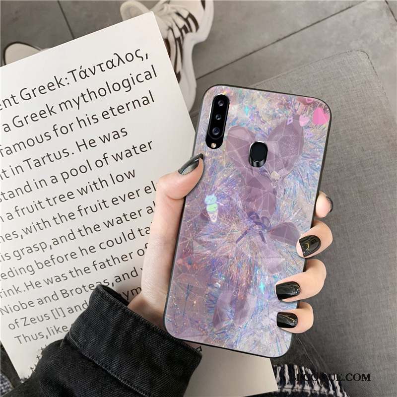 Samsung Galaxy A20s Violet Coque De Téléphone Losange Modèle Fleurie Silicone Cœur