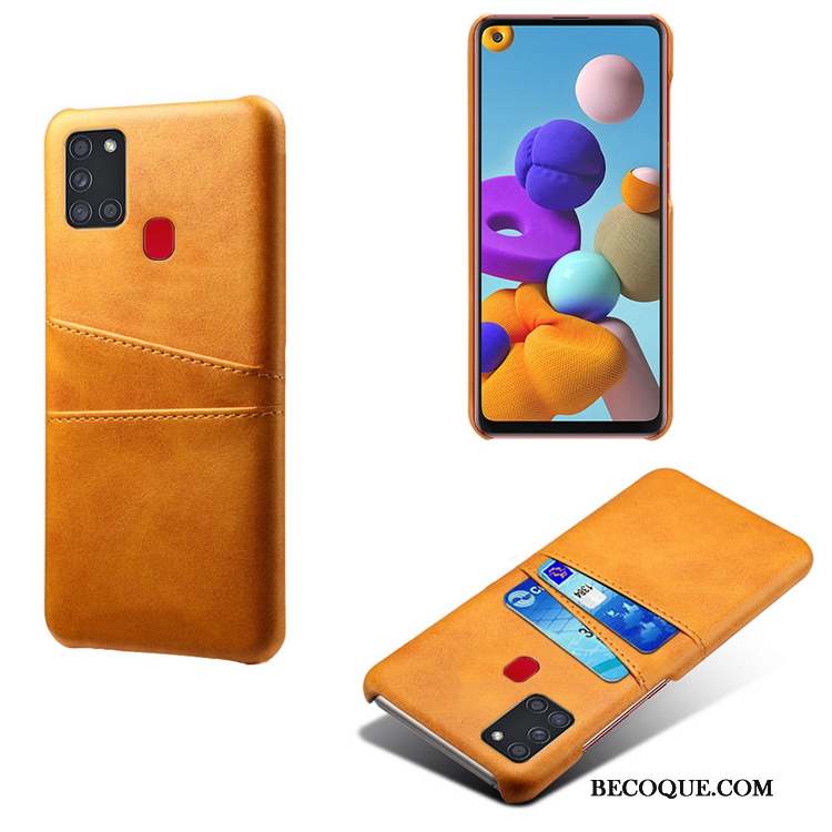 Samsung Galaxy A21s Coque Incassable Bovins Cuir Personnalité Sac Jaune