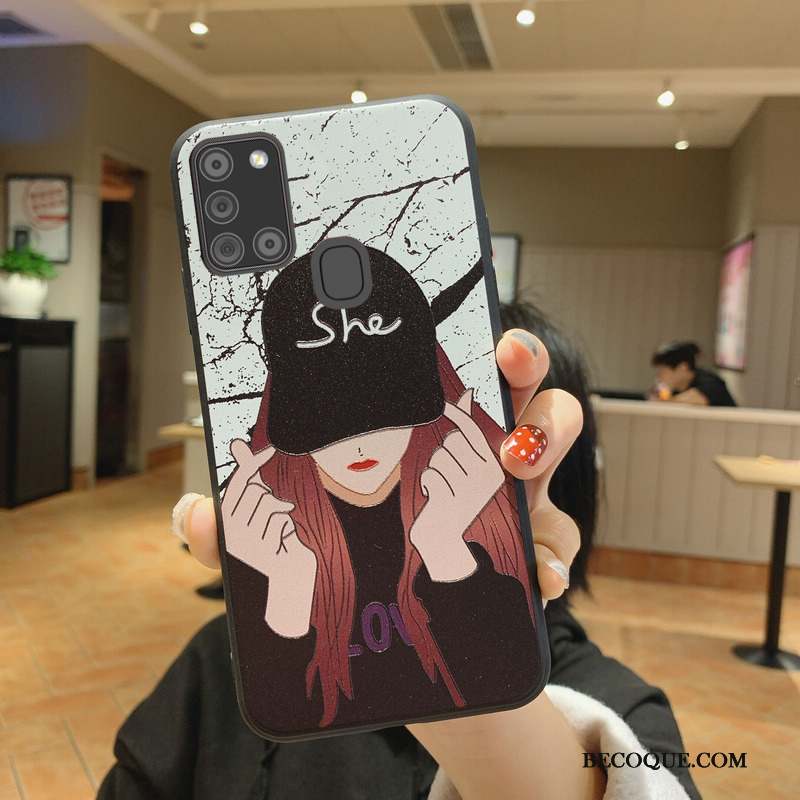 Samsung Galaxy A21s Coque Tendance Petit Net Rouge Étui Dessin Animé Gaufrage