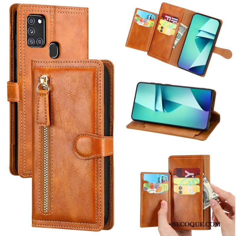 Samsung Galaxy A21s Coque Étui En Cuir Business Téléphone Portable Tendance Tout Compris Clamshell