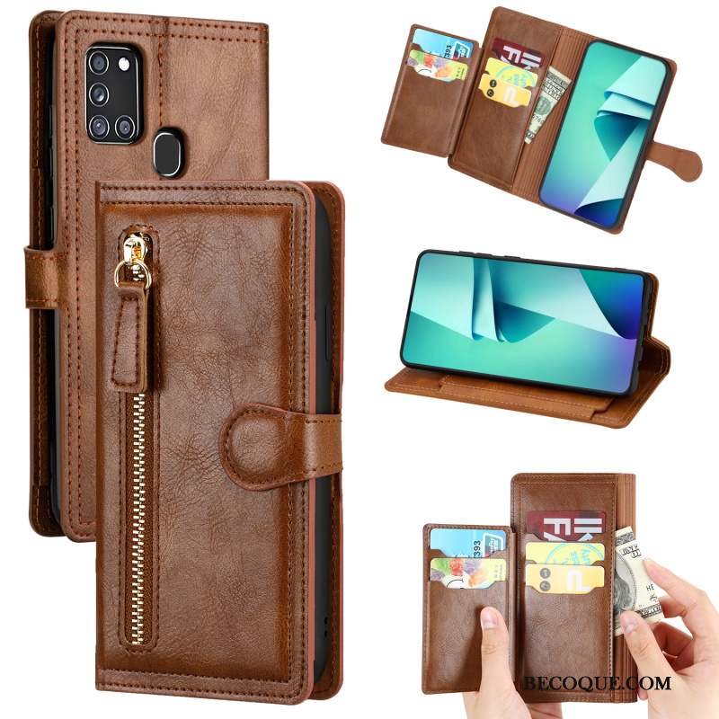 Samsung Galaxy A21s Coque Étui En Cuir Business Téléphone Portable Tendance Tout Compris Clamshell