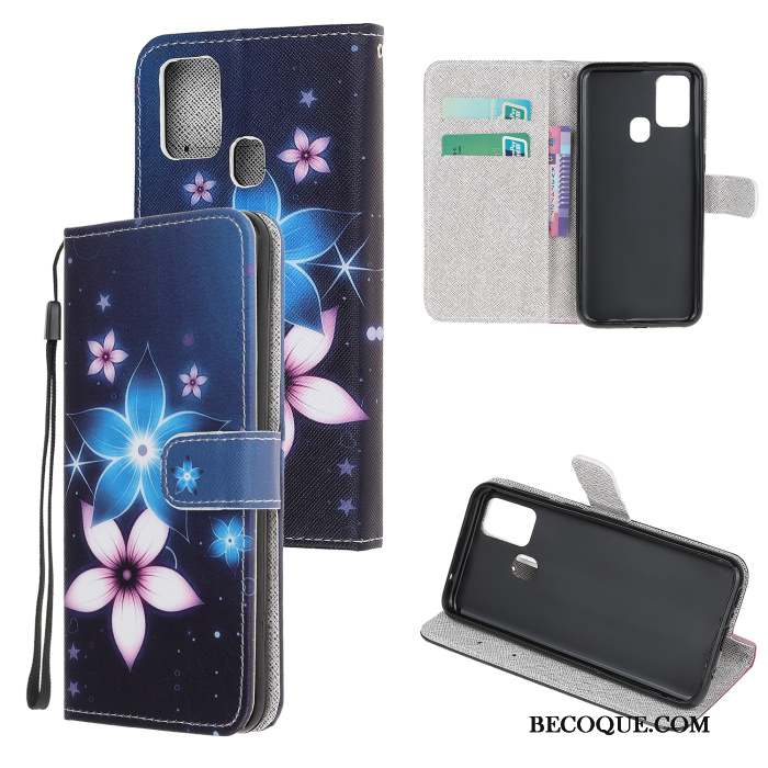 Samsung Galaxy A21s Étui En Cuir Coque De Téléphone Clamshell Dessin Animé Noir Protection