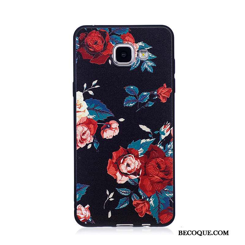 Samsung Galaxy A3 2016 Coque Noir Tendance Fleurs Fluide Doux Peinture Protection